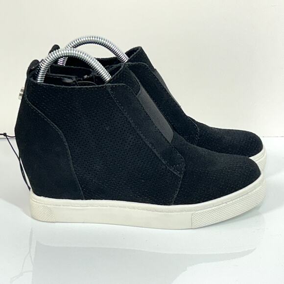 Steve Madden Flavy Wedge Heel Sneaker Shoes Suede Side Zipper Black Women Size 6 - Picture 9 of 12